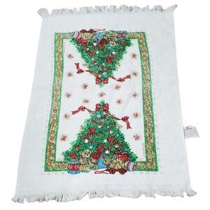 Cannon Kitchen Dish Tea Towl Christmas Tree Cream Fringe Holiday Winter Vintage